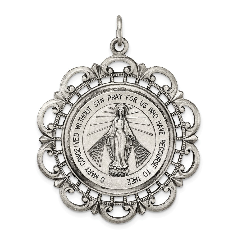 Million Charms 925 Sterling Silver Antiqued Religious Miraculous Medal