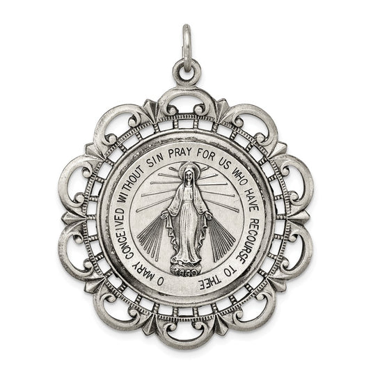 Million Charms 925 Sterling Silver Antiqued Religious Miraculous Medal