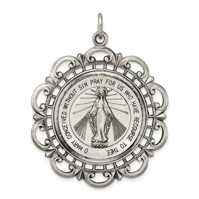 Million Charms 925 Sterling Silver Antiqued Religious Miraculous Medal