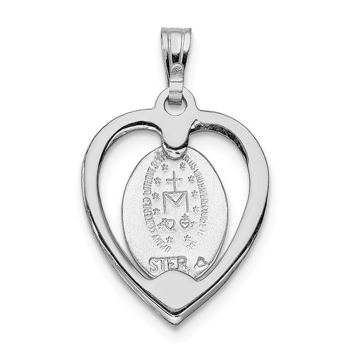 Million Charms 925 Sterling Silver Rhodium-Plated Religious Miraculous Heart Medal