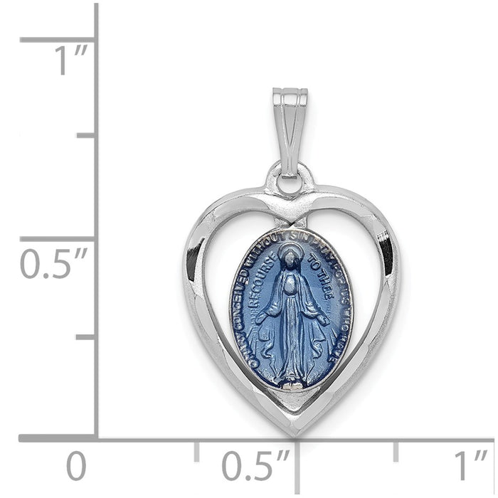 Million Charms 925 Sterling Silver Rhodium-Plated Religious Miraculous Heart Medal