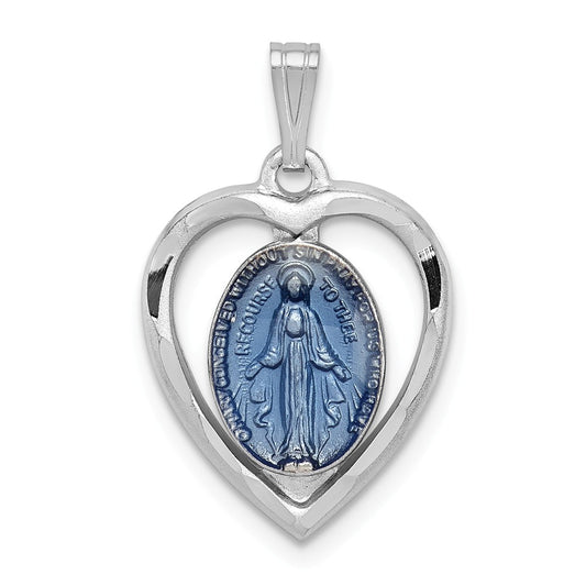 Million Charms 925 Sterling Silver Rhodium-Plated Religious Miraculous Heart Medal