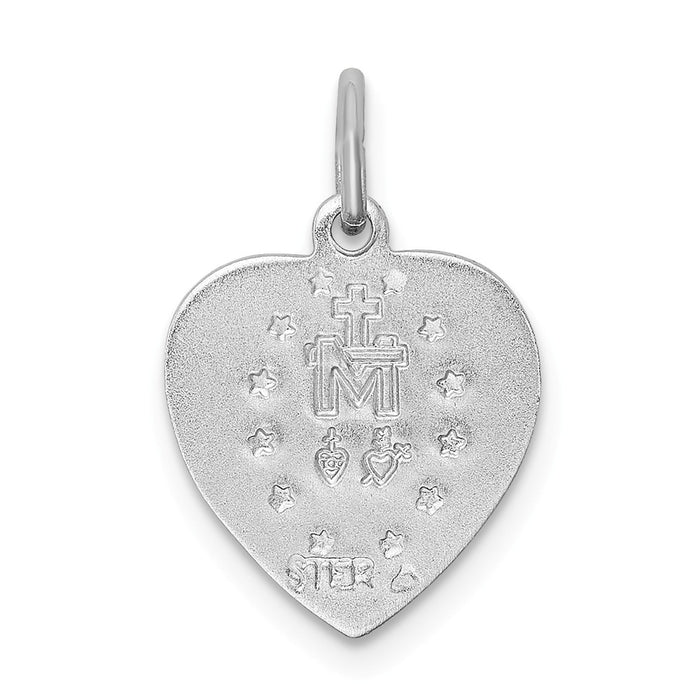 Million Charms 925 Sterling Silver Rhodium-Plated Religious Miraculous Heart Medal