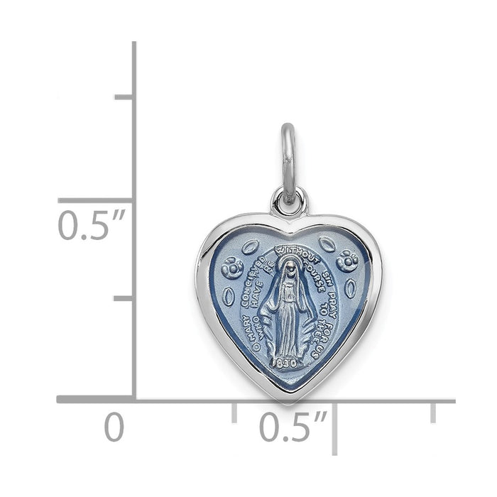 Million Charms 925 Sterling Silver Rhodium-Plated Religious Miraculous Heart Medal