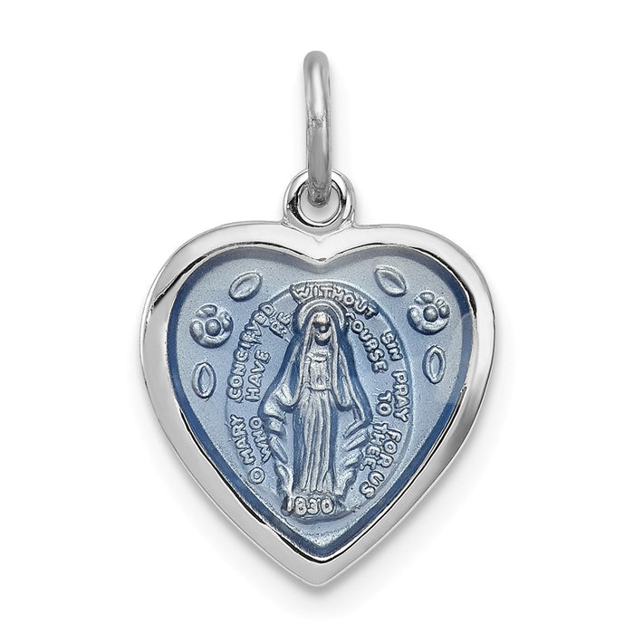 Million Charms 925 Sterling Silver Rhodium-Plated Religious Miraculous Heart Medal