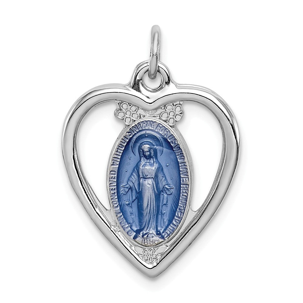 Million Charms 925 Sterling Silver Rhodium-Plated Religious Miraculous Heart Medal
