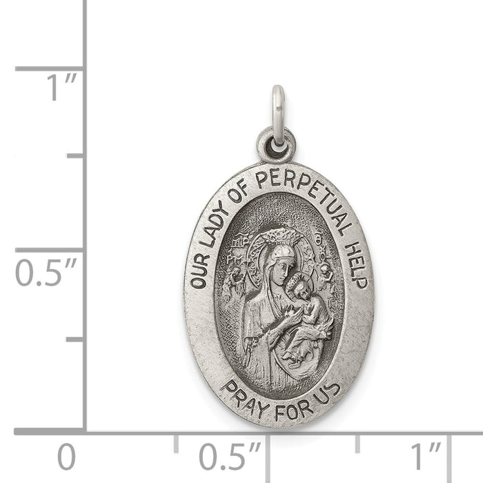 Million Charms 925 Sterling Silver Antiqued Relgious Our Lady Of Perpetual Help Oval Medal