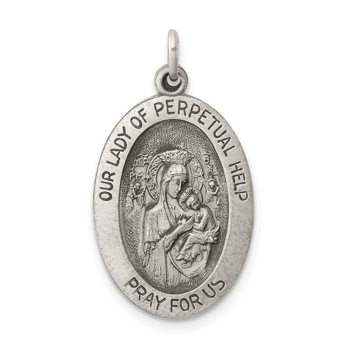 Million Charms 925 Sterling Silver Antiqued Relgious Our Lady Of Perpetual Help Oval Medal