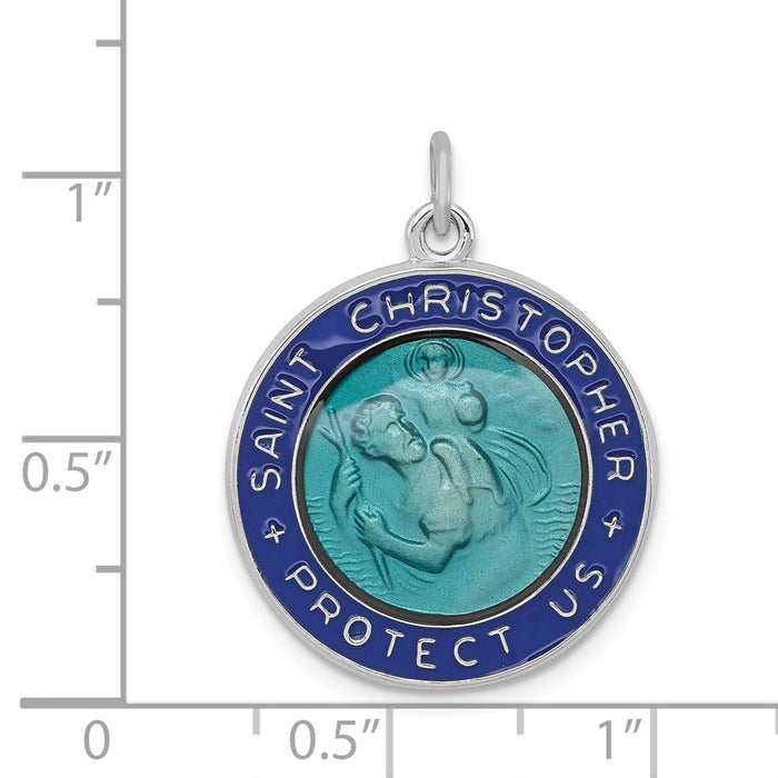 Million Charms 925 Sterling Silver Rhodium-Plated Enameled Religious Saint Christopher Medal