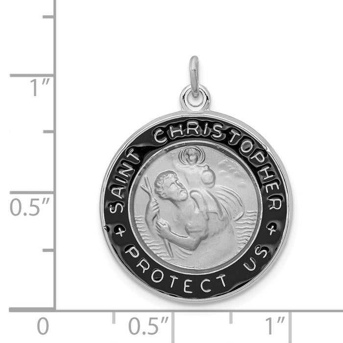 Million Charms 925 Sterling Silver Rhodium-Plated Enameled Religious Saint Christopher Medal