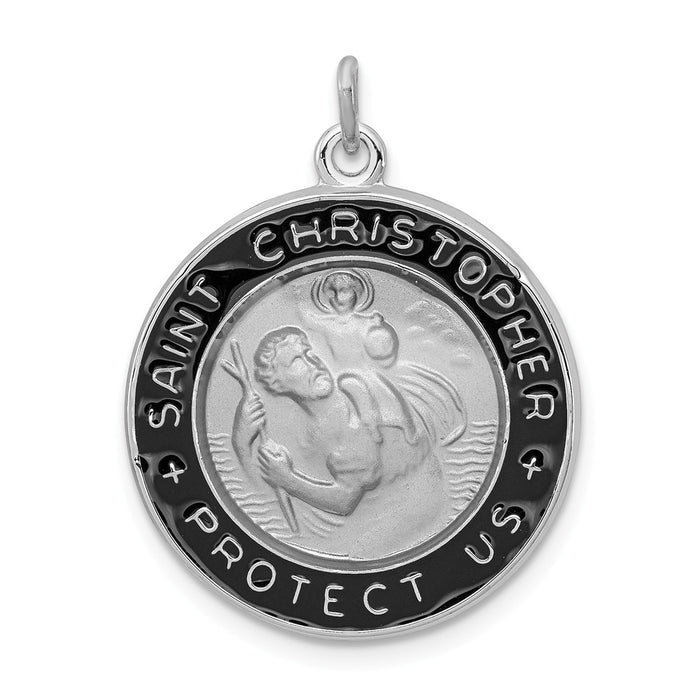Million Charms 925 Sterling Silver Rhodium-Plated Enameled Religious Saint Christopher Medal