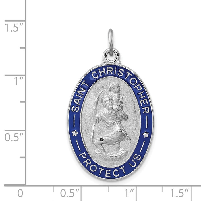 Million Charms 925 Sterling Silver Rhodium-Plated Enameled Religious Saint Christopher Medal