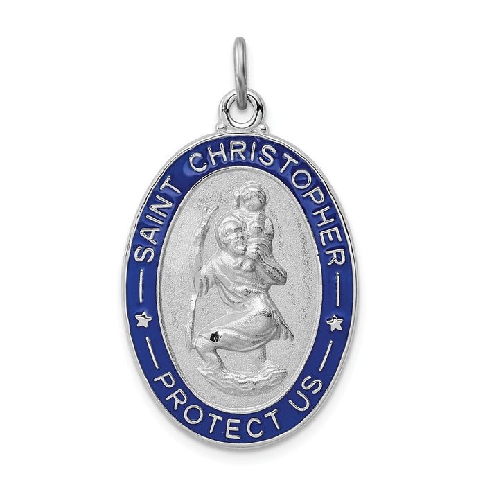 Million Charms 925 Sterling Silver Rhodium-Plated Enameled Religious Saint Christopher Medal