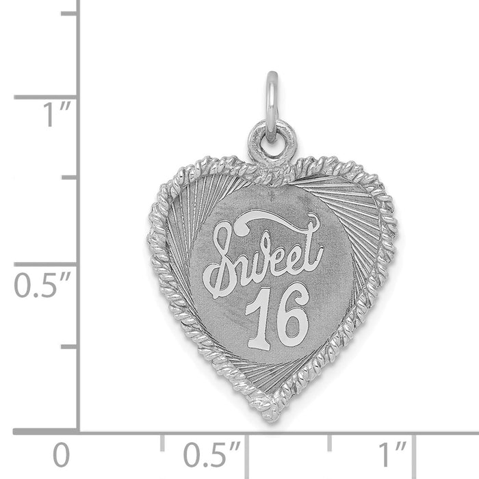 Million Charms 925 Sterling Silver Rhodium-Plated Sweet Sixteen Disc Charm