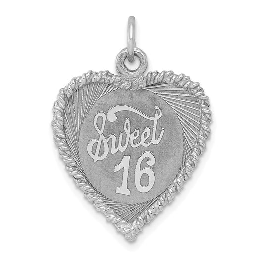 Million Charms 925 Sterling Silver Rhodium-Plated Sweet Sixteen Disc Charm