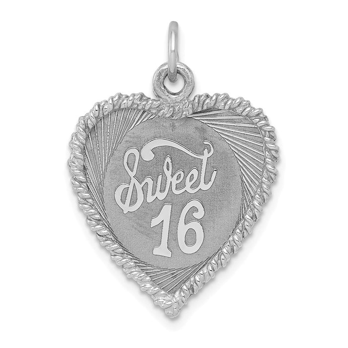 Million Charms 925 Sterling Silver Rhodium-Plated Sweet Sixteen Disc Charm