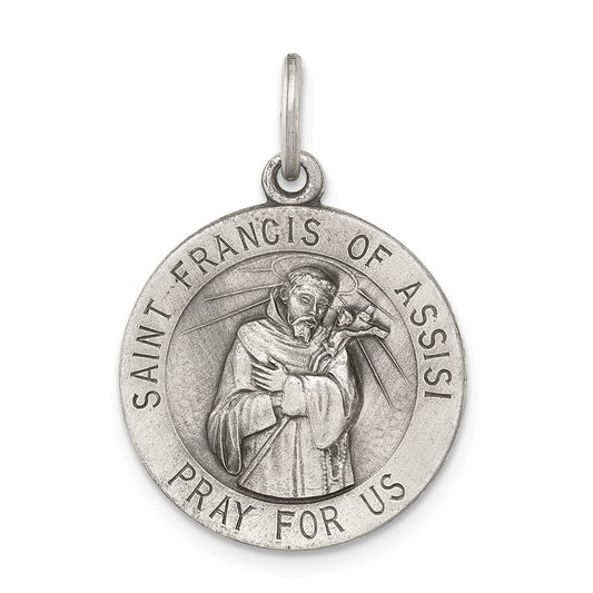 Million Charms 925 Sterling Silver Antiqued Religious Saint Francis Of Assisi Medal