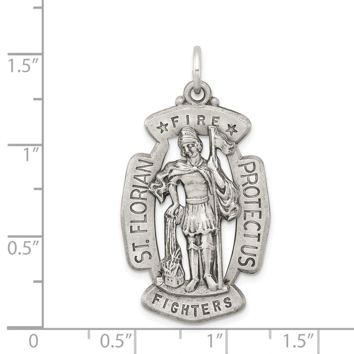 Million Charms 925 Sterling Silver Antiqued Religious Saint Florian Medal