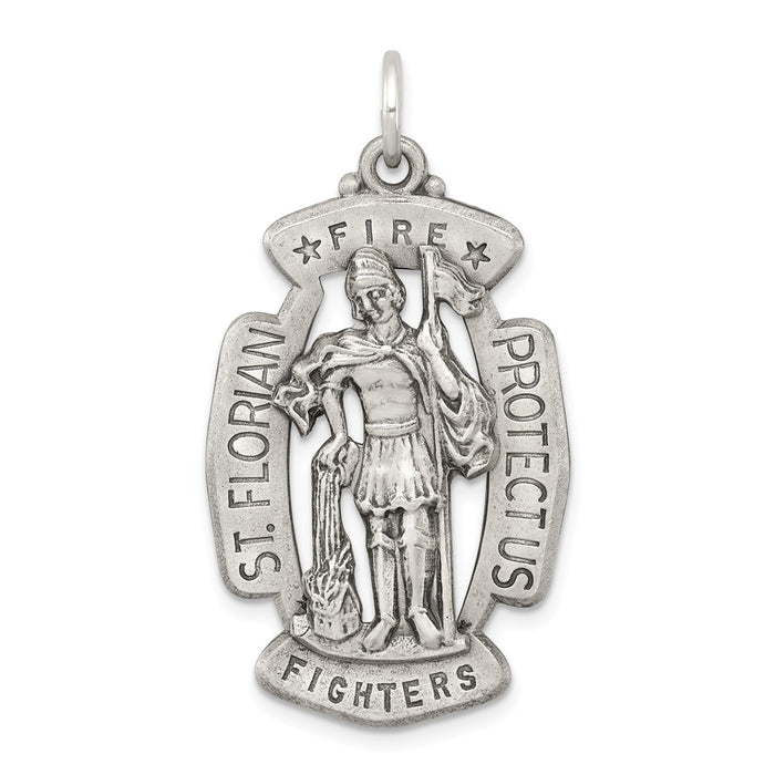 Million Charms 925 Sterling Silver Antiqued Religious Saint Florian Medal