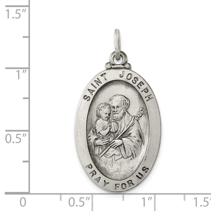 Million Charms 925 Sterling Silver Antiqued Religious Saint Joseph Medal