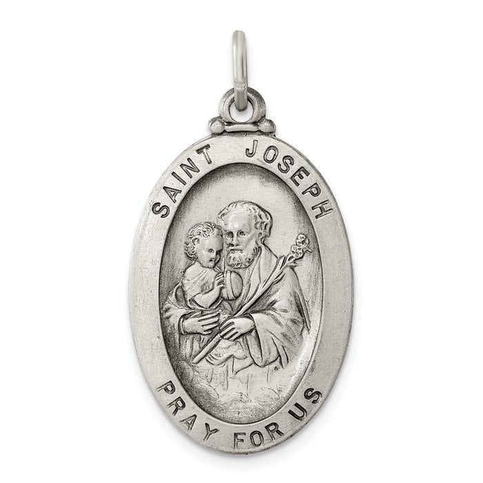 Million Charms 925 Sterling Silver Antiqued Religious Saint Joseph Medal