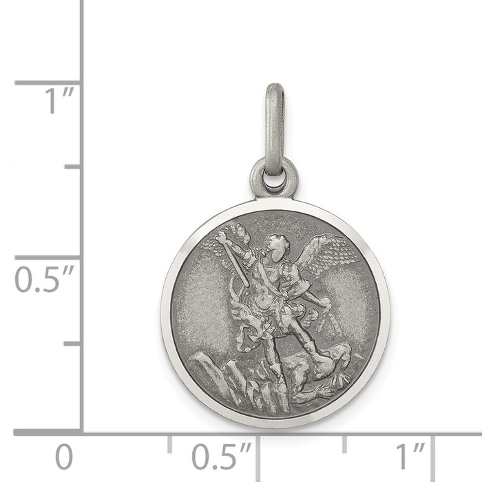 Million Charms 925 Sterling Silver Antiqued Religious Saint Michael Medal