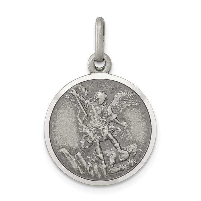 Million Charms 925 Sterling Silver Antiqued Religious Saint Michael Medal