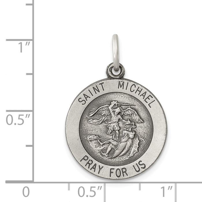 Million Charms 925 Sterling Silver Antiqued Religious Saint Michael Medal