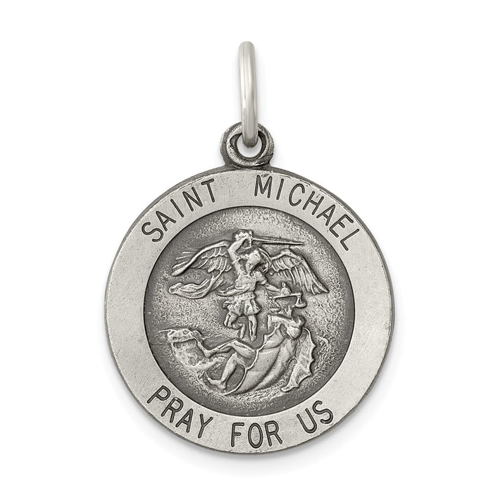 Million Charms 925 Sterling Silver Antiqued Religious Saint Michael Medal