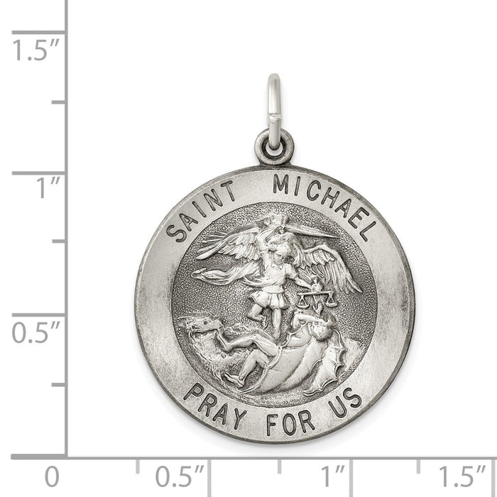Million Charms 925 Sterling Silver Antiqued Religious Saint Michael Medal