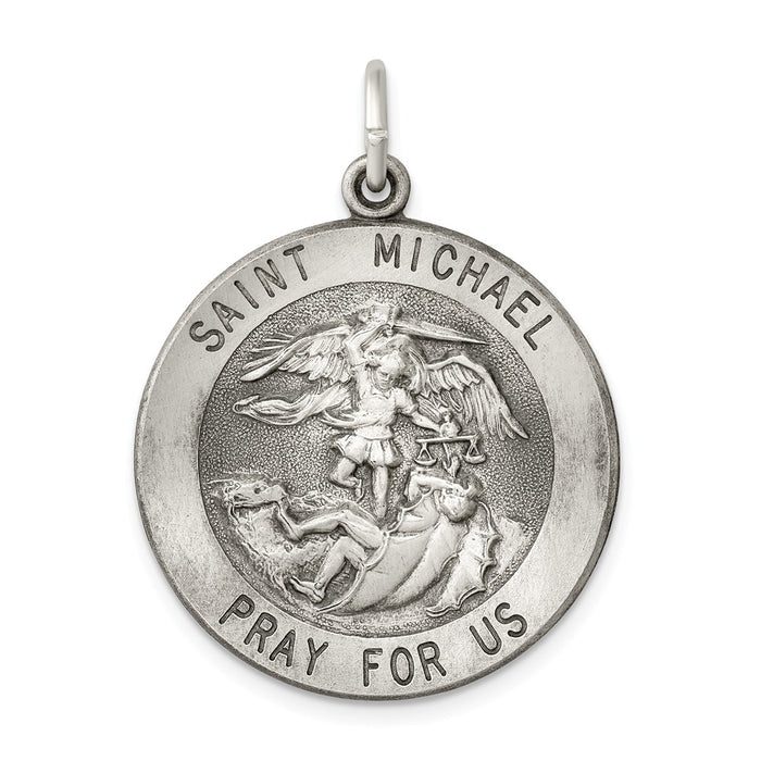 Million Charms 925 Sterling Silver Antiqued Religious Saint Michael Medal