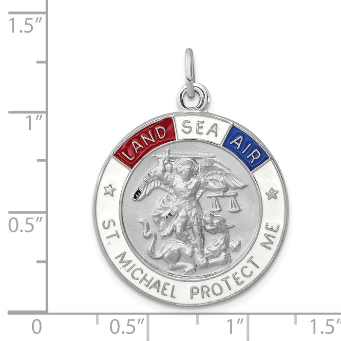 Million Charms 925 Sterling Silver Rhodium-Plated Enameled Religious Saint Michael Medal