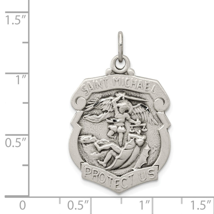 Million Charms 925 Sterling Silver Diamond-Cut Religious Saint Michael Badge Medal