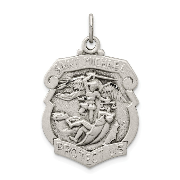 Million Charms 925 Sterling Silver Diamond-Cut Religious Saint Michael Badge Medal