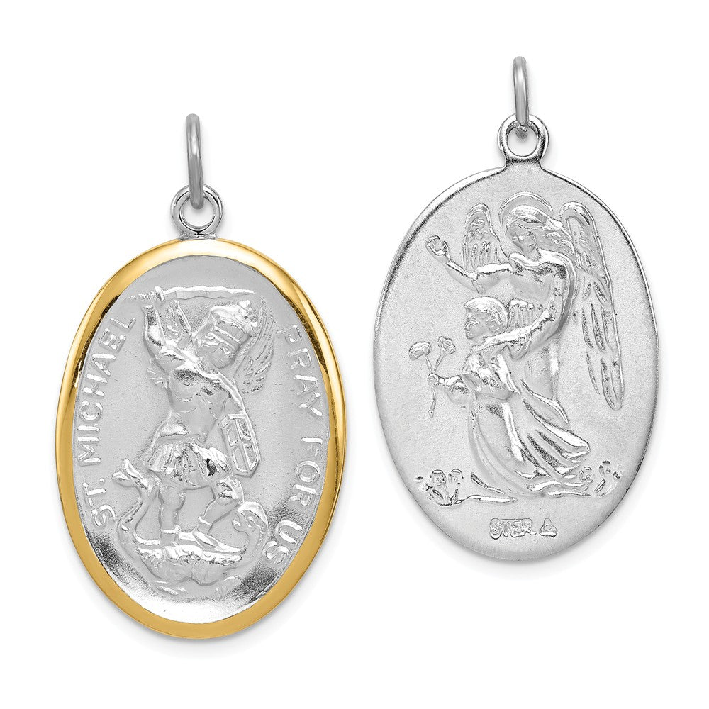 Million Charms 925 Sterling Silver Reversible Rhodium-Plated & Vermeil Religious Saint Michael Medal