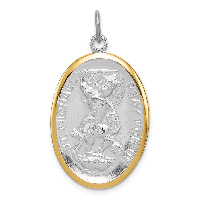 Million Charms 925 Sterling Silver Reversible Rhodium-Plated & Vermeil Religious Saint Michael Medal