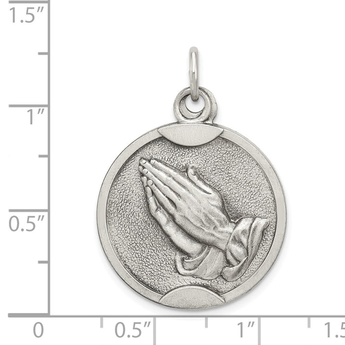 Million Charms 925 Sterling Silver Antiqued Praying Hands Medal