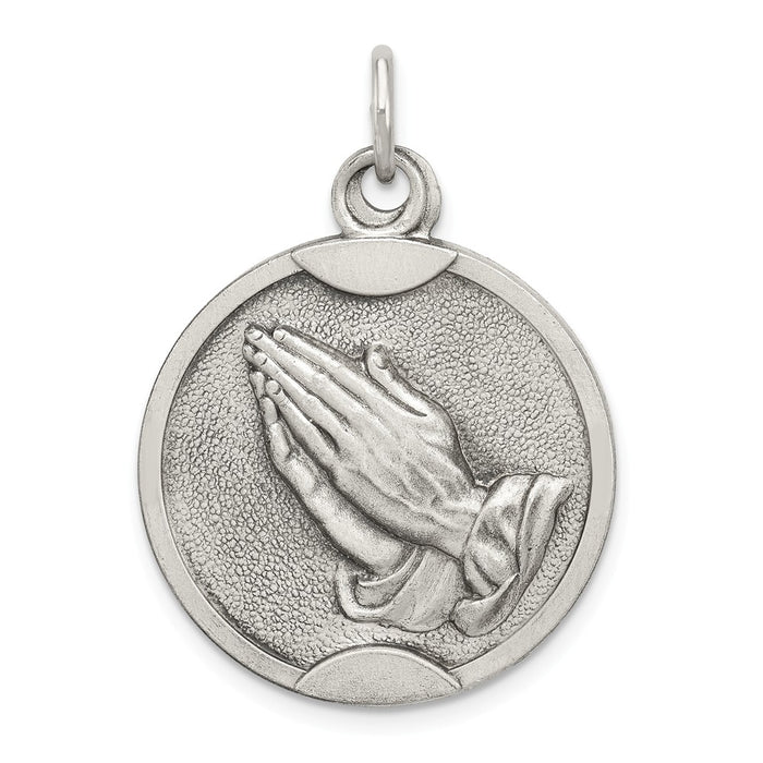 Million Charms 925 Sterling Silver Antiqued Praying Hands Medal