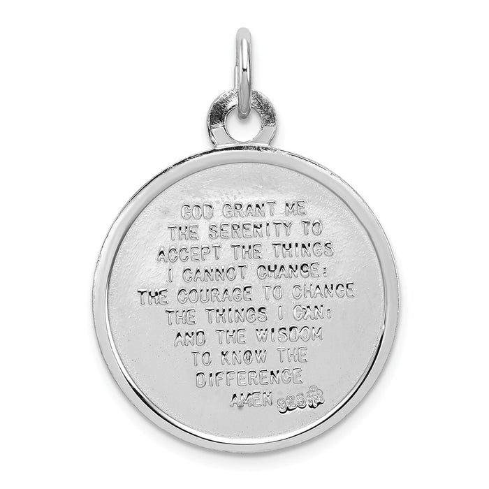 Million Charms 925 Sterling Silver Rhodium-Plated Praying Hands Serenity Prayer On Back Medal