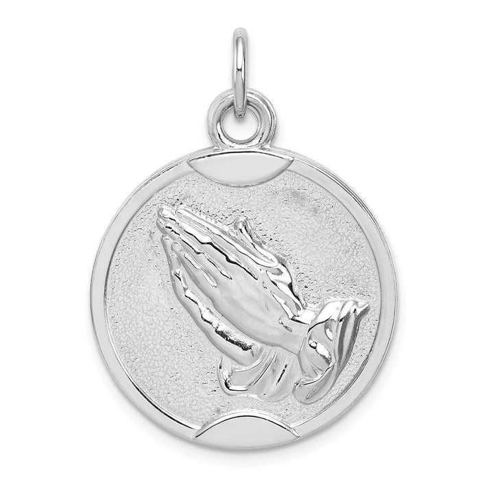 Million Charms 925 Sterling Silver Rhodium-Plated Praying Hands Serenity Prayer On Back Medal