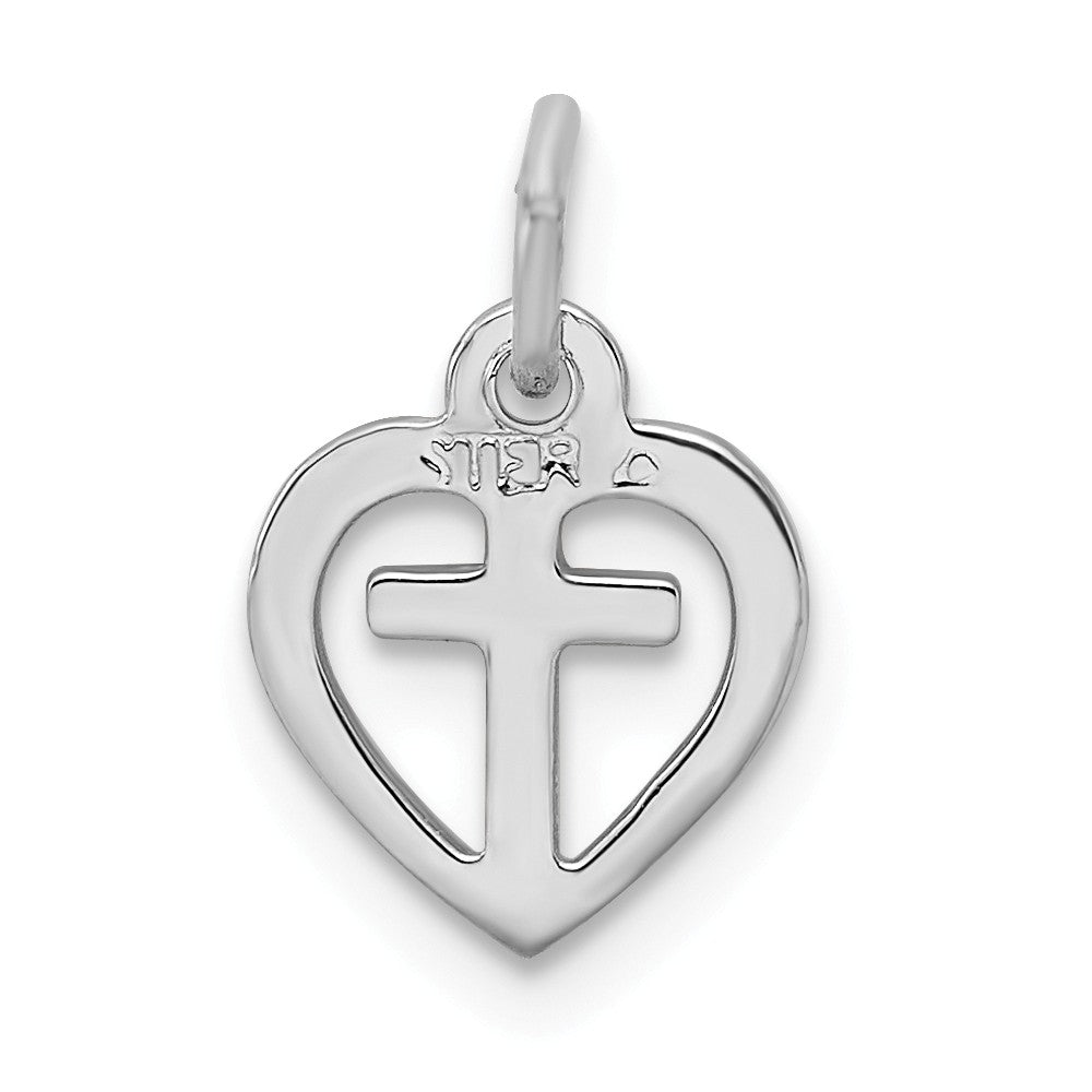Million Charms 925 Sterling Silver Rhodium-Plated & Vermeil Relgious Cross In Heart Charm