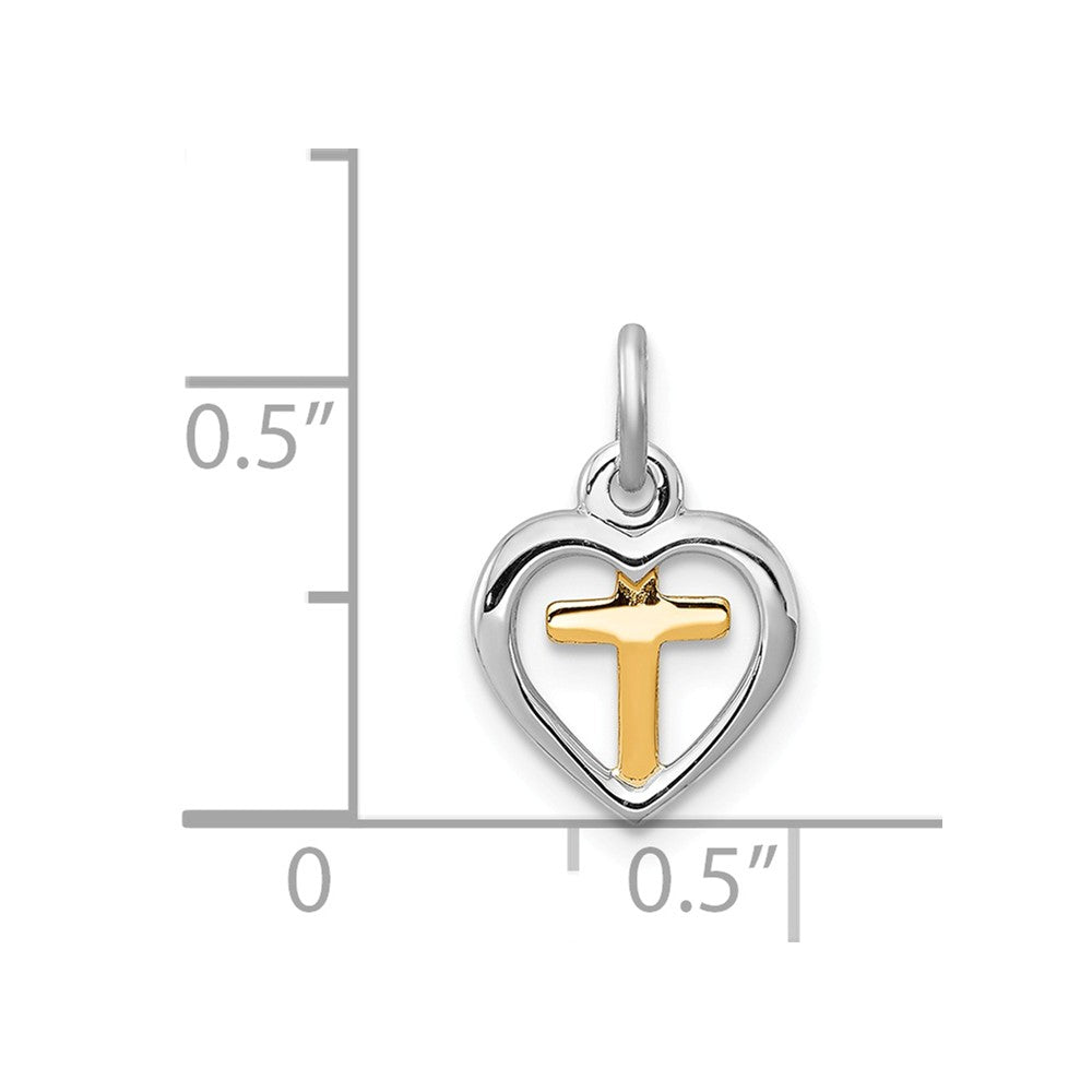 Million Charms 925 Sterling Silver Rhodium-Plated & Vermeil Relgious Cross In Heart Charm