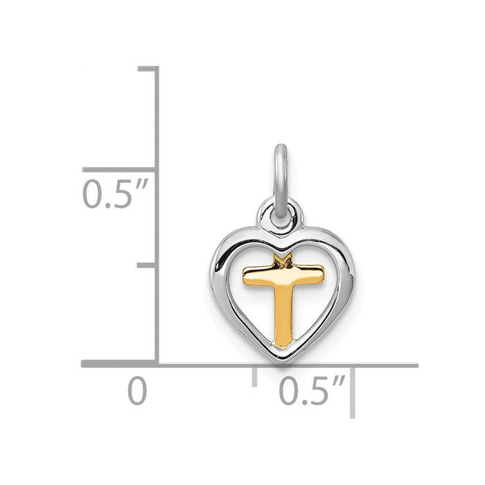 Million Charms 925 Sterling Silver Rhodium-Plated & Vermeil Relgious Cross In Heart Charm