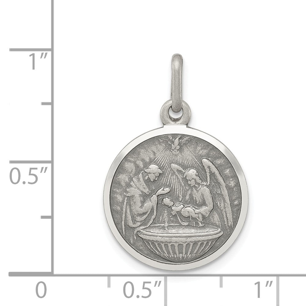 Million Charms 925 Sterling Silver Antiqued Religious Baptism Medal