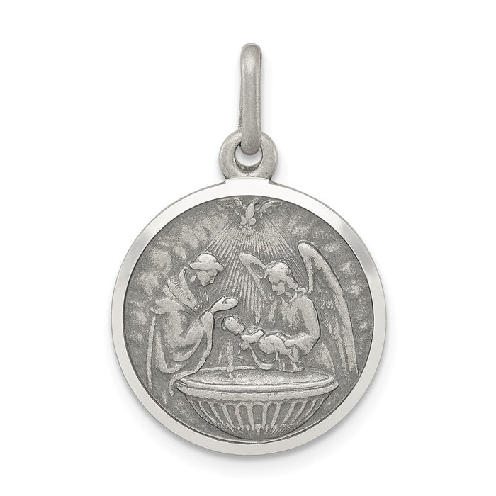 Million Charms 925 Sterling Silver Antiqued Religious Baptism Medal