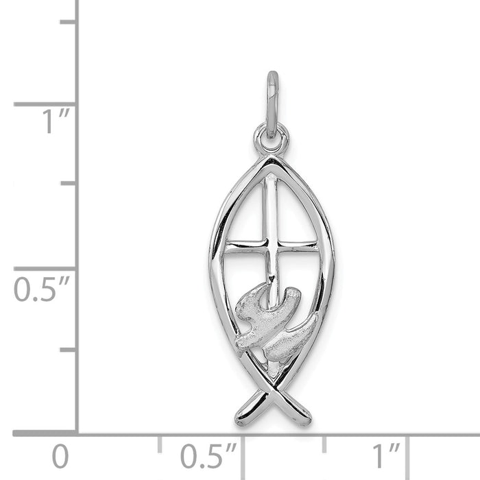 Million Charms 925 Sterling Silver Rhodium-Plated Ichthus Fish Charm