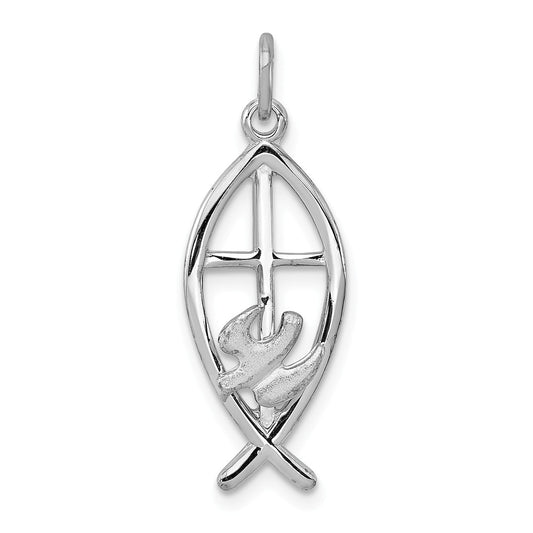 Million Charms 925 Sterling Silver Rhodium-Plated Ichthus Fish Charm