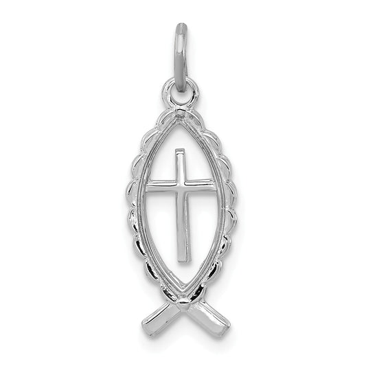 Million Charms 925 Sterling Silver Rhodium-Plated Ichthus Fish Charm