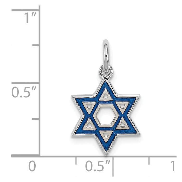 Million Charms 925 Sterling Silver Rhodium-Plated Enameled Blue Religious Jewish Star Of David Charm