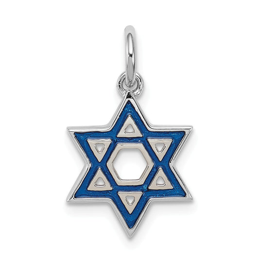 Million Charms 925 Sterling Silver Rhodium-Plated Enameled Blue Religious Jewish Star Of David Charm